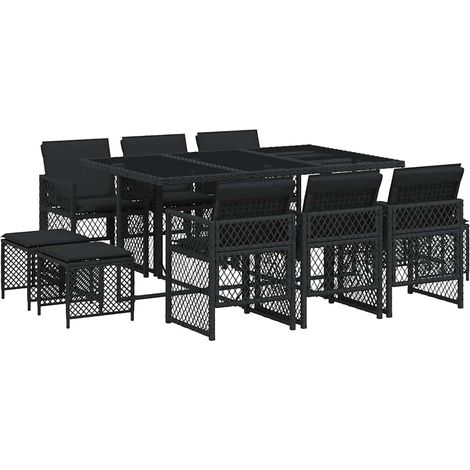 Maison Exclusive - 11-tlg. Garten-Essgruppe mit Kissen Schwarz Po