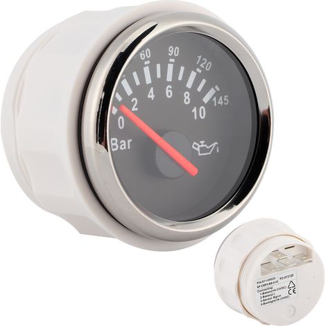 Manomètre d'huile 2 pouces 0-10 bar 145 psi, cadran rétroéclairé LED, pour auto, moto, bateau, camion, 12 V/24 V, cadran noir, cadre argenté (1/5)