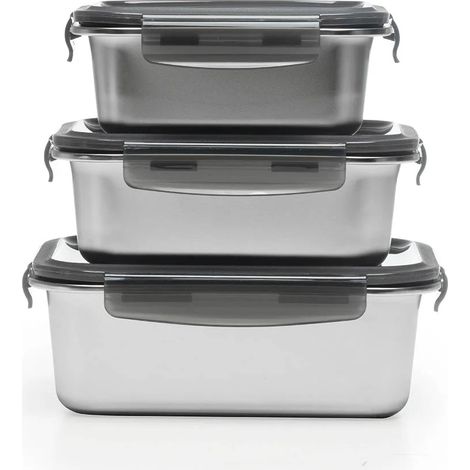 Lot de 3 boîtes rectangulaires en inox (800 , 200 et 1780 ml) - Argenté - Nomade