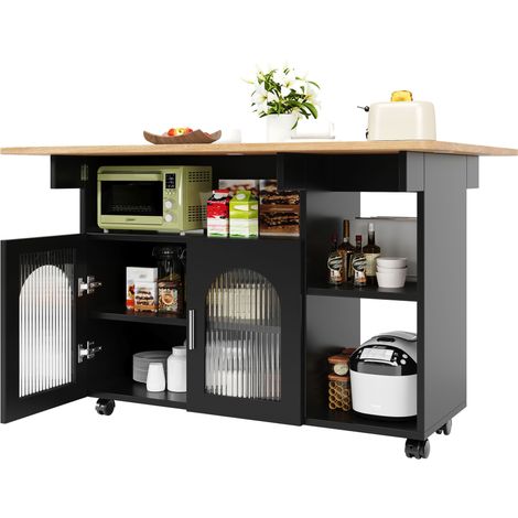Îlot de cuisine, îlot de cuisine moderne, meuble de cuisine, desserte amovible, buffet, desserte de salle à manger aspect bois, buffet, table de salle à manger multifonctionnelle avec rangement, noir (1/5)