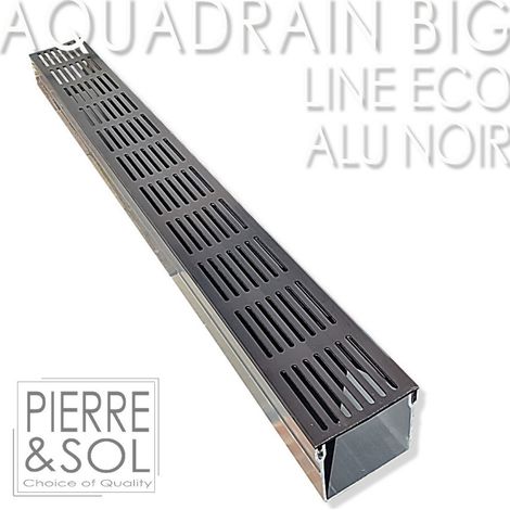 Caniveau BIG Grille aluminium NOIR - AquaDrain - 100/100 - LINE ECO -       Caniveau de 100 cm