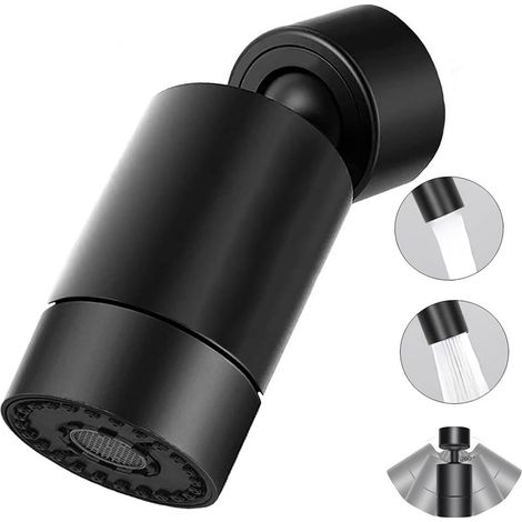360° Pivotant Aérateur de Robinet, 2 Modes Embout Robinet Cuisine, Mousseur Robinet Economie Eau, Pour Robinet Pour lavabo de Cuisine de Salle de Bain (Noir) (1/5)