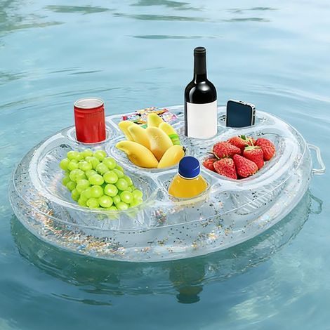 Porte-gobelet gonflable, 8 trous, dessous de verre flottant, plateau flottant 2 en 1, pour bar de piscine, grande capacité, sous-verres flottants pour l'été, la piscine, les fêtes (1/5)