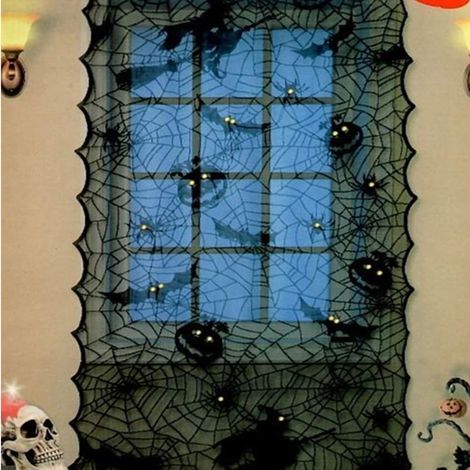 Halloween toile d'araignée rideau citrouille chauve-souris motif porte rideau maison fond décoration intérieure avec lumière (1/3)