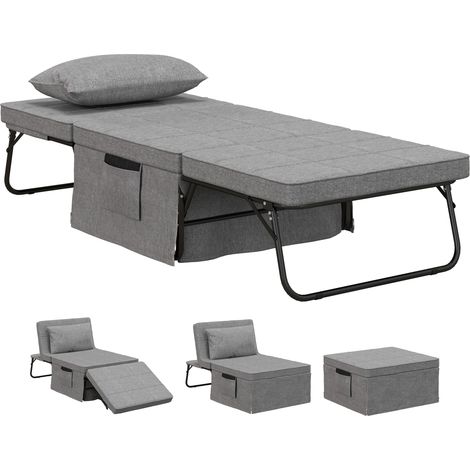 Sillón Cama Tapizado en Lino con Respaldo Ajustable de 5 Niveles Almohada Acolchada 75x80x74 cm Gris (1/5)