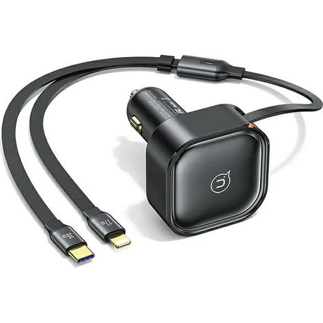 Cargador de coche USB-C/Lightning usams Power Delivery de 30 W, color negro. (1/5)