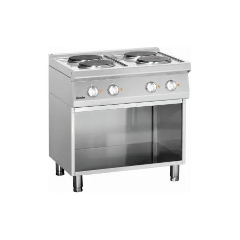 Fourneau inox électrique 4 plaques, sur support ouvert, 10 400 W, 400 V - TRI