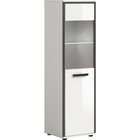 Kojak Badschrank inkl. Beleuchtung 1 Glastür weiß, weiß Hochglanz.