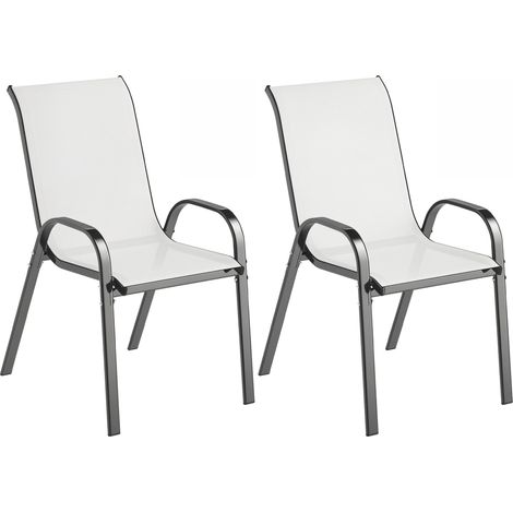 Ensemble de 2 chaises de jardin empilables avec accoudoirs incurvés, en acier et tissu respirant, 54 x 71 x 93 cm, gris clair (1/5)