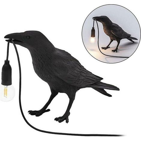 Lampe de table décorative en résine en forme de petit oiseau pour chambre et table de chevet couleur noire (1/5)