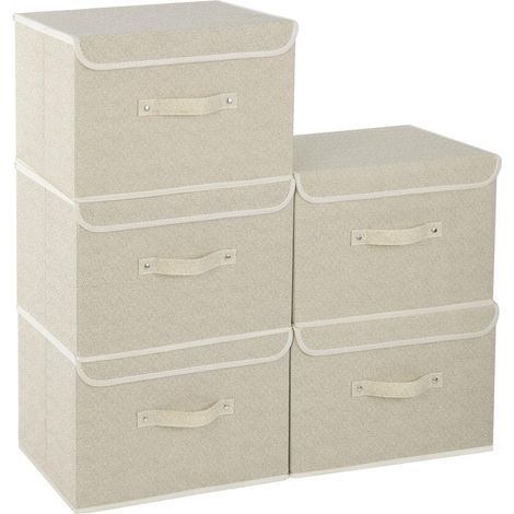 Foldable Storage Boxes with Lid and Handle, Non-Woven Fabric for Clothes and Books, 33x23x20cm (1/5)