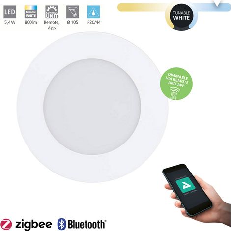EGLO connect.z Smart Home Led faretto da incasso Fueva-Z in metallo bianco, ultra piatto, 120 mm, ZigBee, app e controllo vocale, colore della luce regolabile, dimmerabile, da bagno, IP44 (1/5)