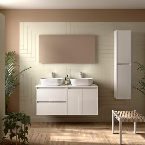 Meubles de salle de bains NOJA 1200 2 portes et 2 tiroirs BLANC BRILLANT + Plan vasque (1/2)