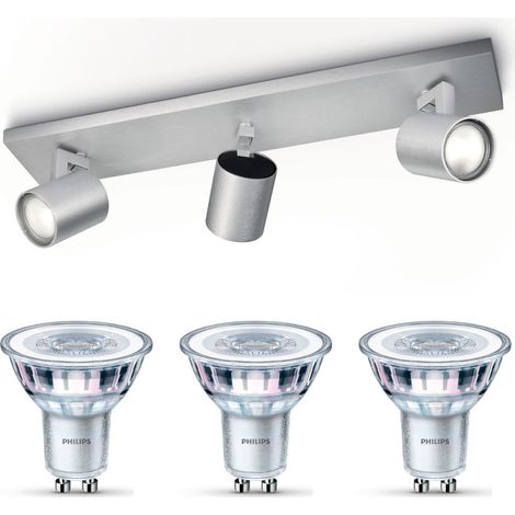 Philips Runner Spot en saillie à 3 points lumineux GU10 (Aluminium) - Philips LED GU10 50W Non dimmable (1/5)