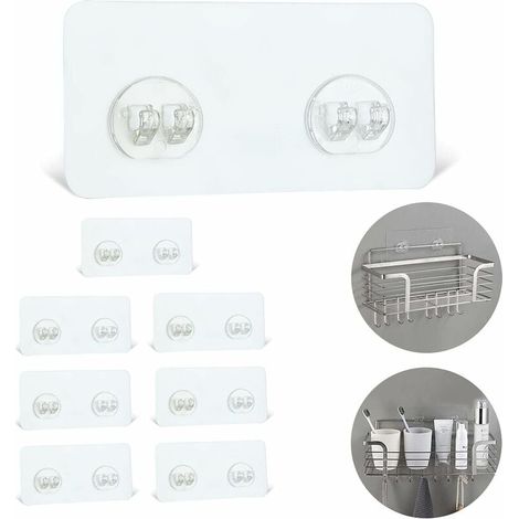 Set mit 8 Ersatz-Klebehaken für Duschablagen, starke selbstklebende Haken für Badezimmer, Duschkorb, Seifenschale, kein Bohren erforderlich, Küchenzubehör (Doppelhaken) (1/5)