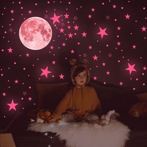 Autocollants étoiles - Stickers muraux pour enfants - Convient pour la décoration de plafond de chambre d'enfant - Rose brillant