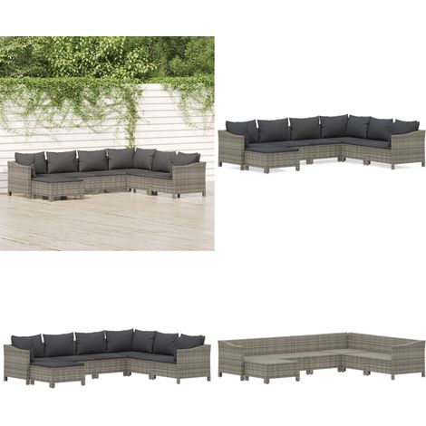 Salon de jardin 7 pcs avec coussins Gris Résine tressée - Salon De Jardin - Mobilier De Jardin - Set De Salon Extérieur - Meubles De Jardin - Chaise Lounge - Home & Living