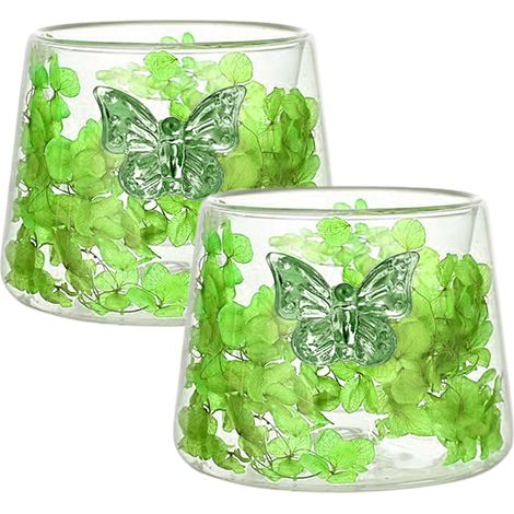 Juego de 2 Tazas de Café Doble Pared Vidrio Borosilicato Asa Mariposa Turquesa Aislantes – Ideal para Uso Doméstico y Regalos (1/5)