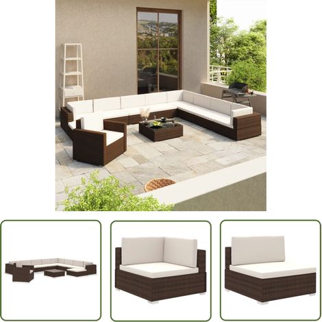 FIMEI Salon de jardin 12 pcs avec coussins Résine tressée Marron (1/5)