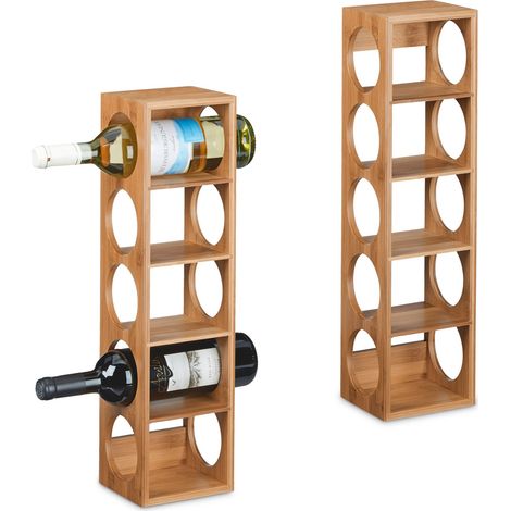 Relaxdays Set of 2 Wine Racks for 5 Bottles, Bamboo, HWD: 53 x 14 x 12 cm, Home, Kitchen & Bar, Bottle Holder, Natural