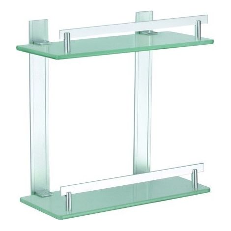 MSV – Etagère de douche 2 niveaux à fixer – Alu et verre – Résistante et anti-corrosion – Dimensions 30x13cm – Pour salle de bain moderne
