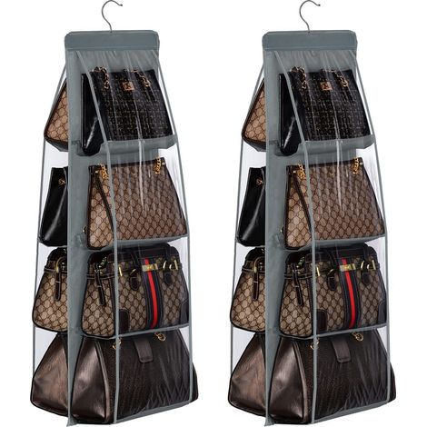 Organisateur de sac à main moyen et grand, 2 pièces, cintre de rangement pour sac à main, pour placard familial, chambre à coucher, gris (1/5)