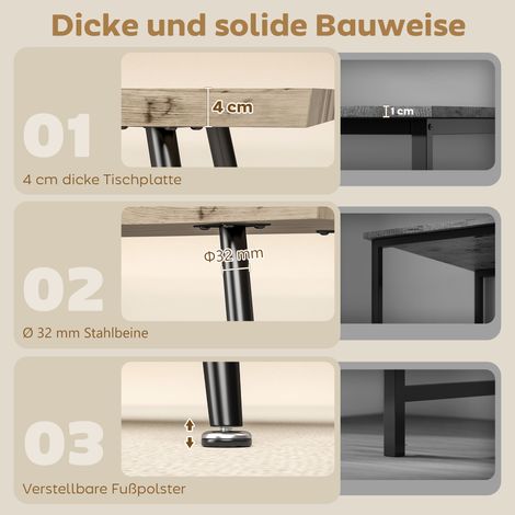Table basse d'appoint avec pieds en acier, plateau épais de 4 cm pour salon, 100 x 50 x 45 cm chêne + noir (1/5)