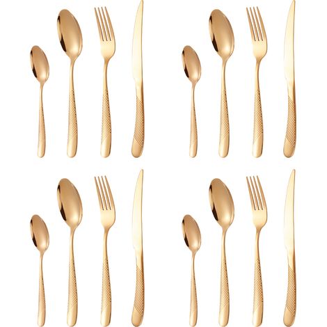 Ménagère De Couverts - 16 Pièces En Acier Inoxydable - Finition Martelée Noire - Pour 4 Personnes - Lavable En Lave-Vaisselle (1/5)