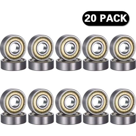 20 pieces 608 ZZ ball bearings, double metal shielding, deep 8 x 22 x 7 mm bearings for skateboards, roller skates and 3D printers