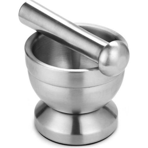 Double en acier inoxydable Mortier et pilon Pedestal Bowl Garlic Press Pot Herb Mills Mincers (1/3)