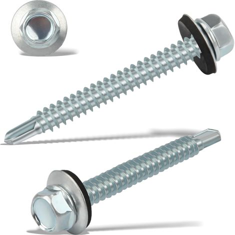 80 Pcs Vis Autoforeuse Metal 6,3 X 50 mm Autoperforante Inox Bac Acier Toiture Taraudeuses à Tôle Trapézoïdale à Tête Hexagonale Avec Rondelle D'étanchéIté Galvanisées (Argenté) (1/5)