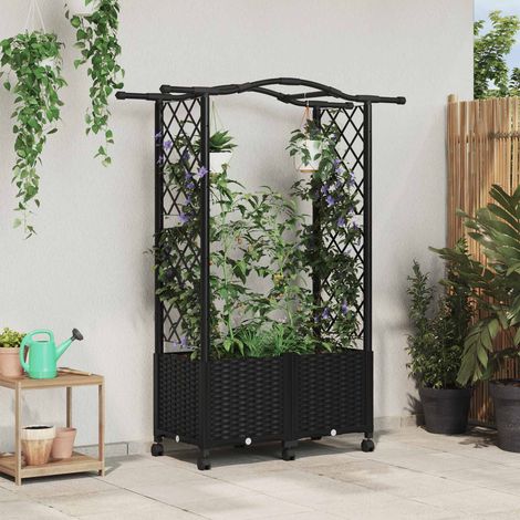 vidaXL Hochbeet mit Rankgitter und Dach Schwarz 125 x 40 x 144 cm PP (1/5)