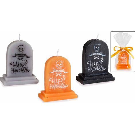 Bougies pierre tombale d'Halloween en emballage individuel, lot de 12, 6 x 3,5 x H. 7,5 cm