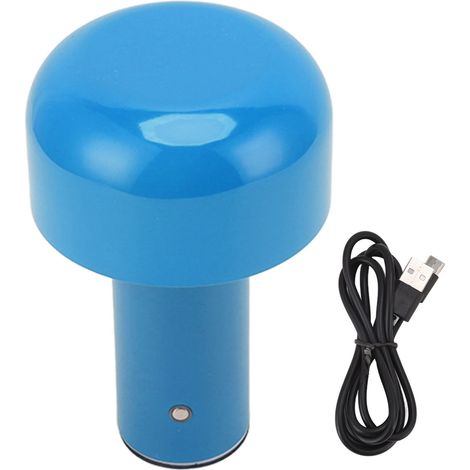 Lampe de bureau LED en forme de champignon, rechargeable par USB, 3 températures de couleur, tactile, idéale pour les restaurants et les bureaux (bleu).