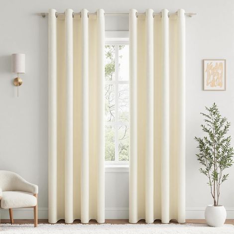 Thermal Insulated Blackout Curtain, Anti-Cold and Heat 140 x 240 cm, Cream White, Opaque Curtains for Living Room, Bedroom, Window, Door, 2 Interior Curtain Panels with Eyelets (1/5)