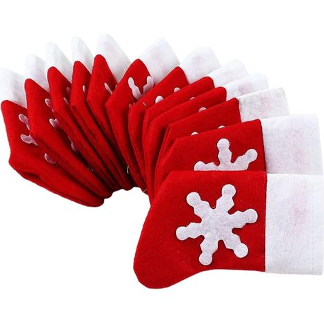 Ensemble de porte-couverts de Noël : pochettes de rangement pour couverts, chaussettes, pochettes à fourchettes pour décoration de table de Noël, 12 pcs, décoration de table de Noël (1/5)
