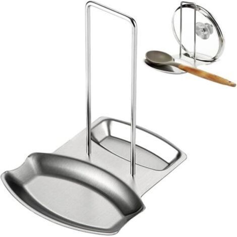 Couvercle Support, Couvercle et Cuillère Support, Couvercle Porte, Organisateur Couvercle Cuillère, Porte Couvercle Maniable, Acier Inoxydable, Pour Couvercle et Cuillère (Argent) (1/5)