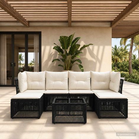 vidaXL Set Divano da Giardino 7 pz Nero polyrattan (1/5)