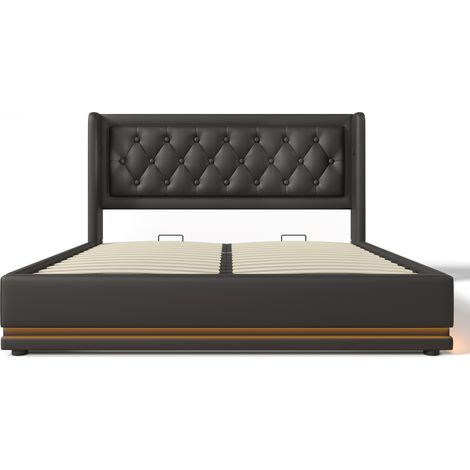 Letto matrimoniale 180x200 cm in PU nero con contenitore, USB-C e LED su 3 lati HOMVRA (1/5)