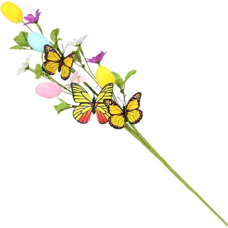 Tiges d'œufs de Pâques artificielles Branche de papillon colorée de 40 cm, pics de Pâques, pour vase de printemps, arrangement floral, fête, décoration d'intérieur (1/5)