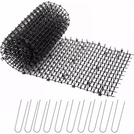 Tapis Anti Chat Jardin avec Pointes Répulsif Insectes et Animaux 8 cm avec 10 Piquets Métal Noir (1/4)