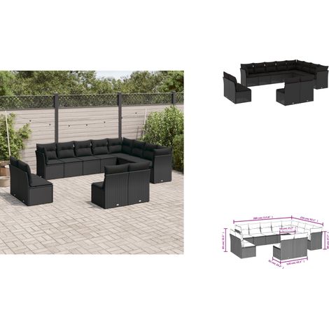 Salon de jardin 12 pcs avec coussins noir résine tressée - Ensemble Salon De Jardin - Mobilier De Jardin - Salon Extérieur - Canapé Jardin - Résine Tressée (1/3)