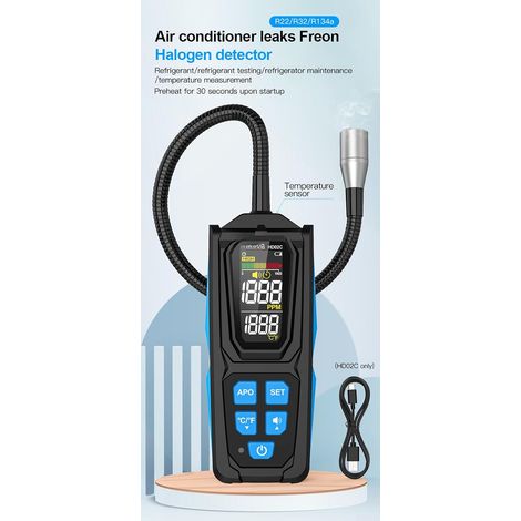 Détecteur de fuite numérique HD02C pour gaz R22 R32 R134a – Renifleur à réponse rapide avec écran LCD et sonde flexible – Kit d'entretien AC (1/5)