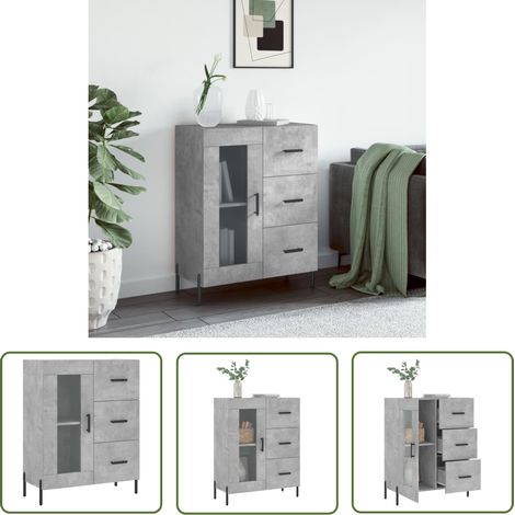 The Living Store Buffet gris béton 69,5x34x90 cm bois d'ingénierie - Buffet - Meuble De Rangement - Commode - Mobilier - Décoration Intérieure (1/5)