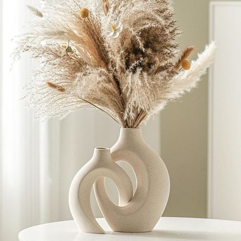 Nordic set of 2 hollow ceramic vases, modern floral decoration (1/5)