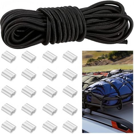 Corde élastique 6mm x 10m avec 20 serre-câbles en aluminium pour bâche de remorque & tentes