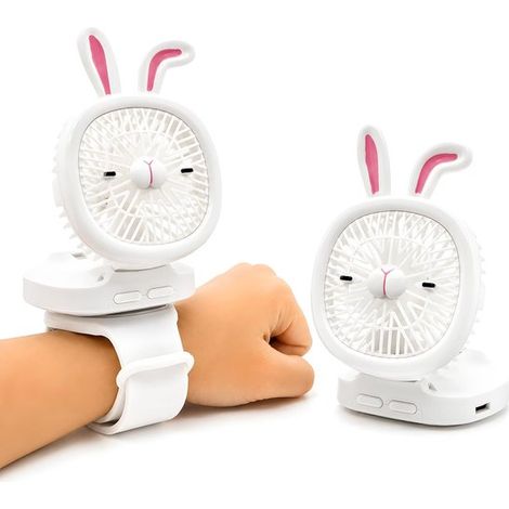 Ventilador personal con correa para la muñeca,recargable por USB,con iluminación LED y 3 velocidades,para interiores y exteriores (blanco) (1/5)