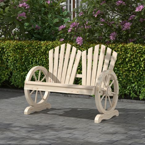 Panchina da giardino a 2 posti 108x66x95 cm, seduta ampia, schienale curvo, legno naturale (1/5)
