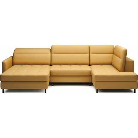 Canapé d'angle convertible BERTHO 306 cm jaune orangé – Angle gauche avec coffre