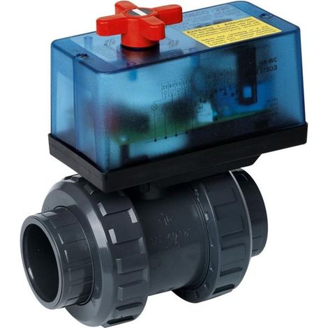 Le Sanitaire – Vanne motorisée 2 voies DN40 pour chauffage piscine – PVC-U étanche IP65 – Manchon adhésif – Température 0-50°C – Couple 7Nm